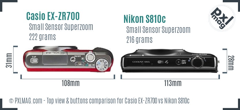 Casio EX-ZR700 vs Nikon S810c top view buttons comparison
