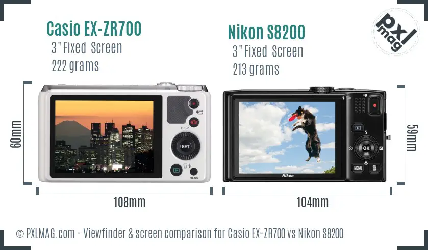 Casio EX-ZR700 vs Nikon S8200 Screen and Viewfinder comparison