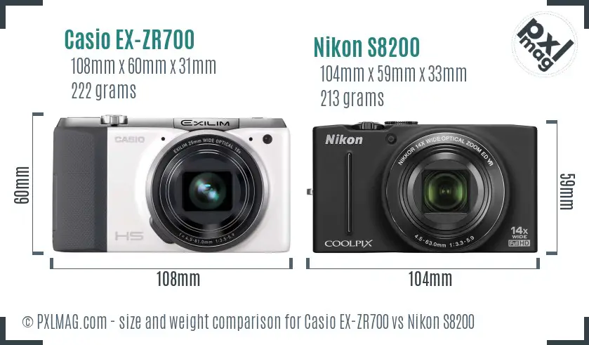 Casio EX-ZR700 vs Nikon S8200 size comparison