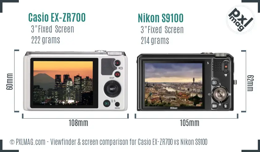 Casio EX-ZR700 vs Nikon S9100 Screen and Viewfinder comparison