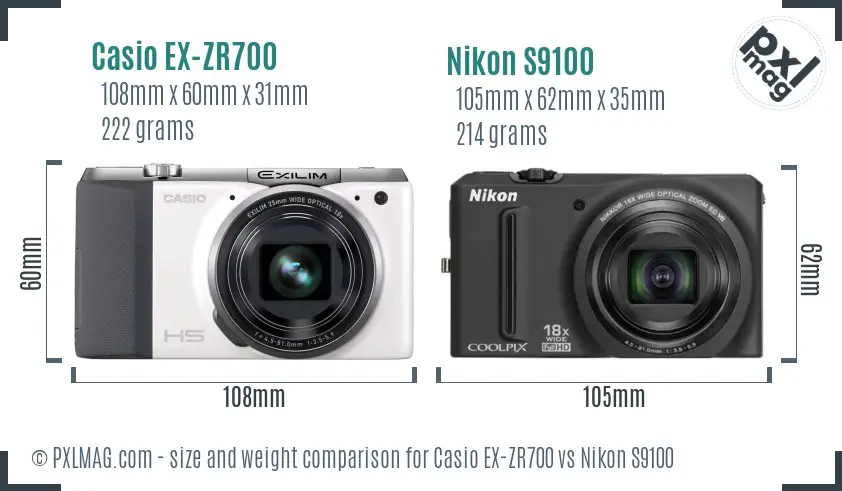 Casio EX-ZR700 vs Nikon S9100 size comparison