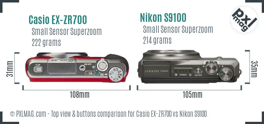 Casio EX-ZR700 vs Nikon S9100 top view buttons comparison