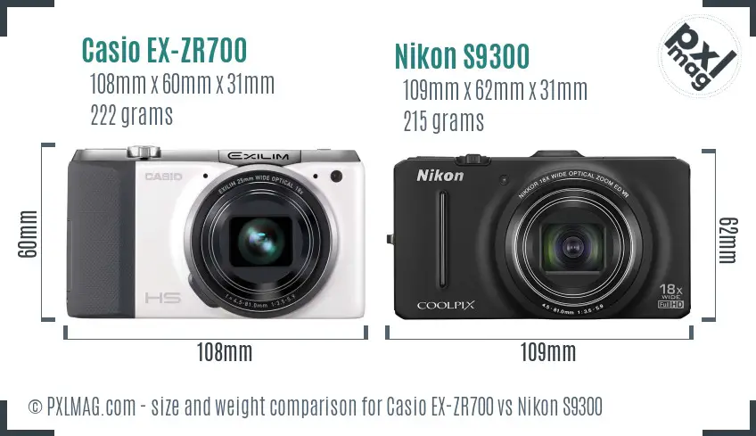Casio EX-ZR700 vs Nikon S9300 size comparison Casio EX-ZR700 vs Nikon S9300 size comparison