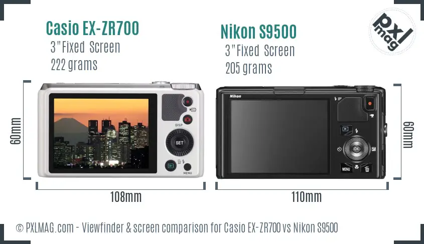 Casio EX-ZR700 vs Nikon S9500 Screen and Viewfinder comparison