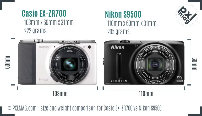 Casio EX-ZR700 vs Nikon S9500 size comparison