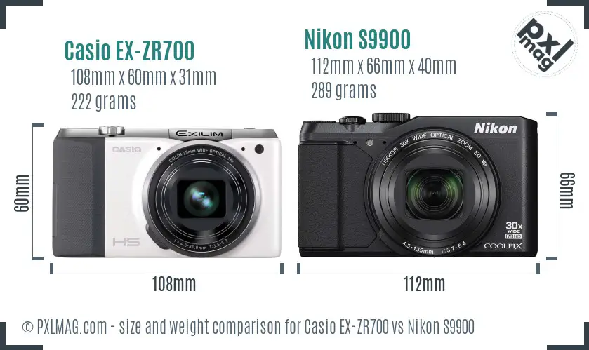 Casio EX-ZR700 vs Nikon S9900 size comparison Casio EX-ZR700 vs Nikon S9900 size comparison