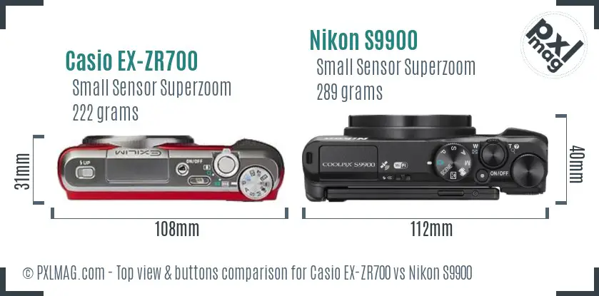 Casio EX-ZR700 vs Nikon S9900 top view buttons comparison Casio EX-ZR700 vs Nikon S9900 top view buttons comparison