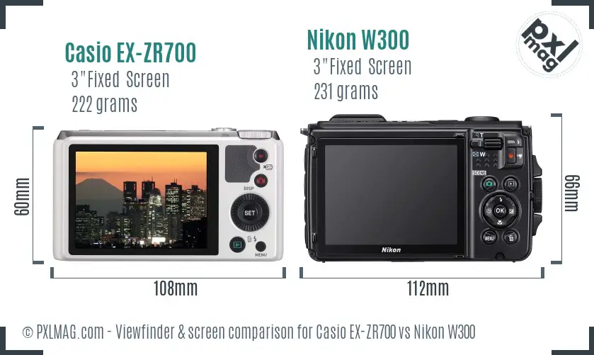 Casio EX-ZR700 vs Nikon W300 Screen and Viewfinder comparison