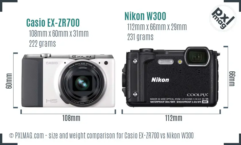 Casio EX-ZR700 vs Nikon W300 size comparison