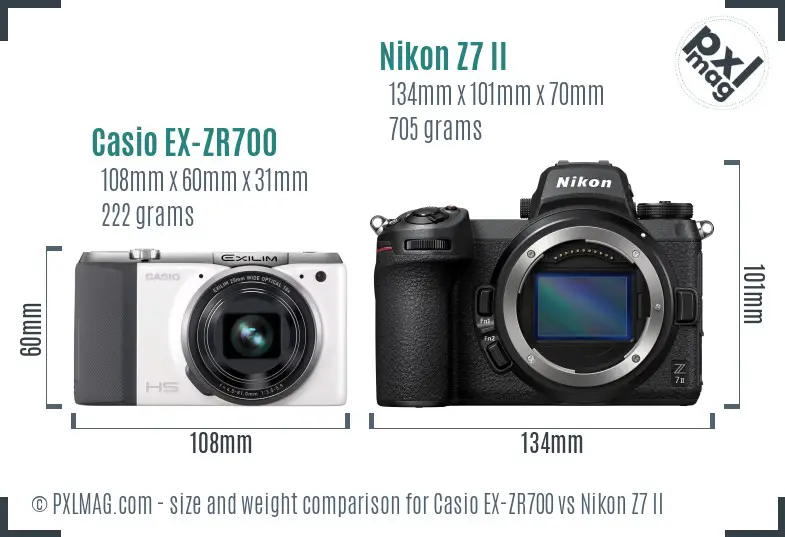 Casio EX-ZR700 vs Nikon Z7 II size comparison