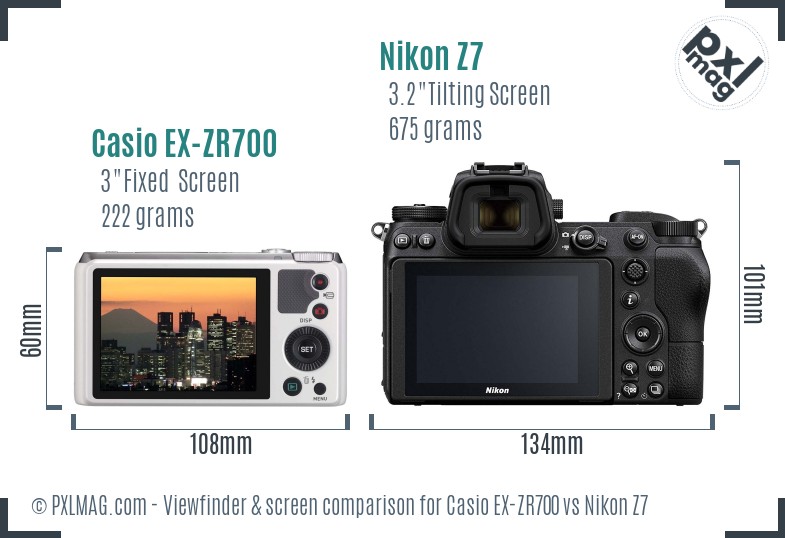 Casio EX-ZR700 vs Nikon Z7 Screen and Viewfinder comparison