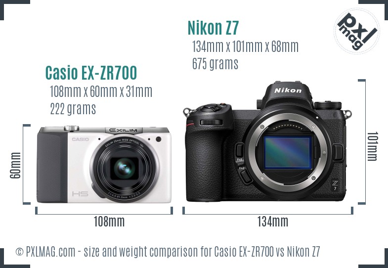 Casio EX-ZR700 vs Nikon Z7 size comparison