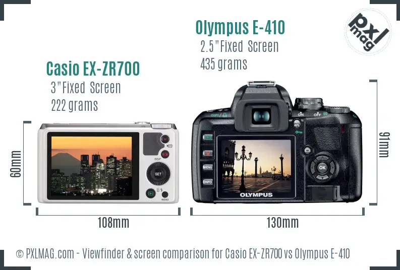 Casio EX-ZR700 vs Olympus E-410 Screen and Viewfinder comparison