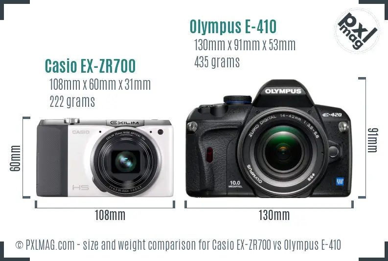 Casio EX-ZR700 vs Olympus E-410 size comparison
