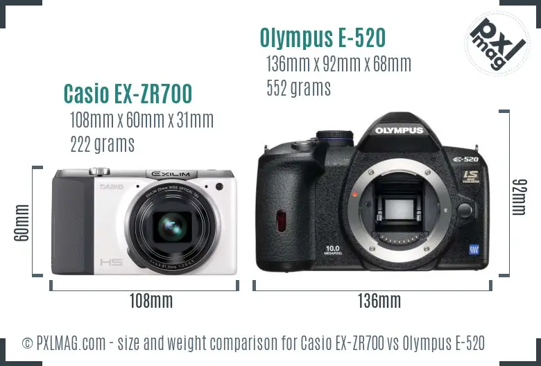 Casio EX-ZR700 vs Olympus E-520 size comparison