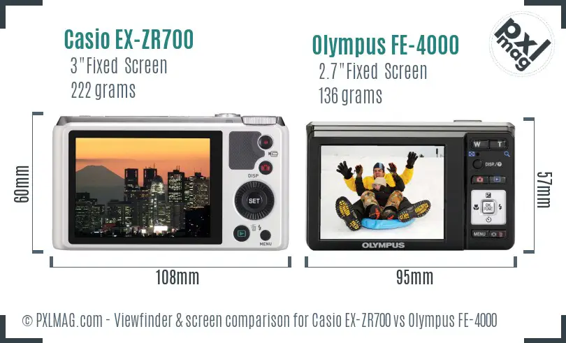 Casio EX-ZR700 vs Olympus FE-4000 Screen and Viewfinder comparison