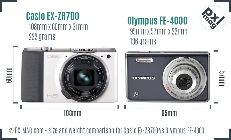 Casio EX-ZR700 vs Olympus FE-4000 size comparison