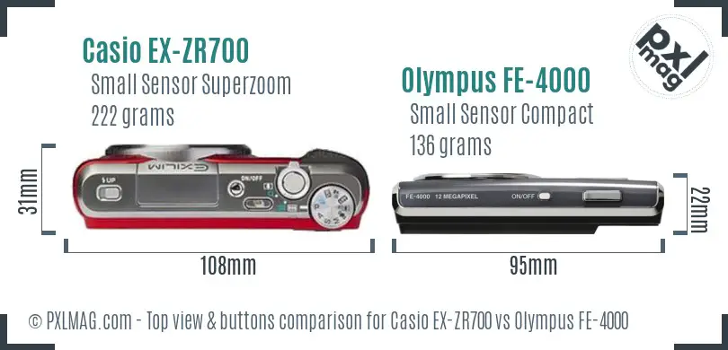 Casio EX-ZR700 vs Olympus FE-4000 top view buttons comparison