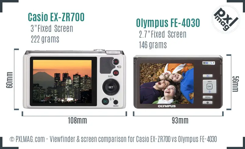 Casio EX-ZR700 vs Olympus FE-4030 Screen and Viewfinder comparison