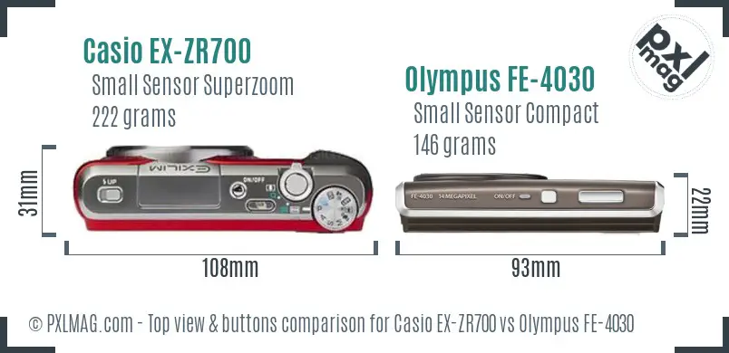 Casio EX-ZR700 vs Olympus FE-4030 top view buttons comparison