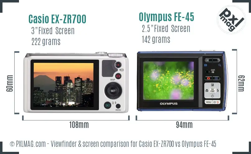 Casio EX-ZR700 vs Olympus FE-45 Screen and Viewfinder comparison