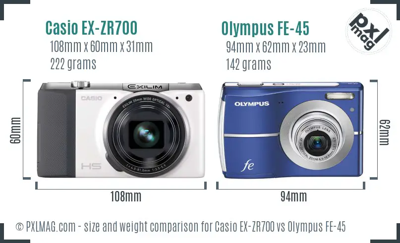 Casio EX-ZR700 vs Olympus FE-45 size comparison