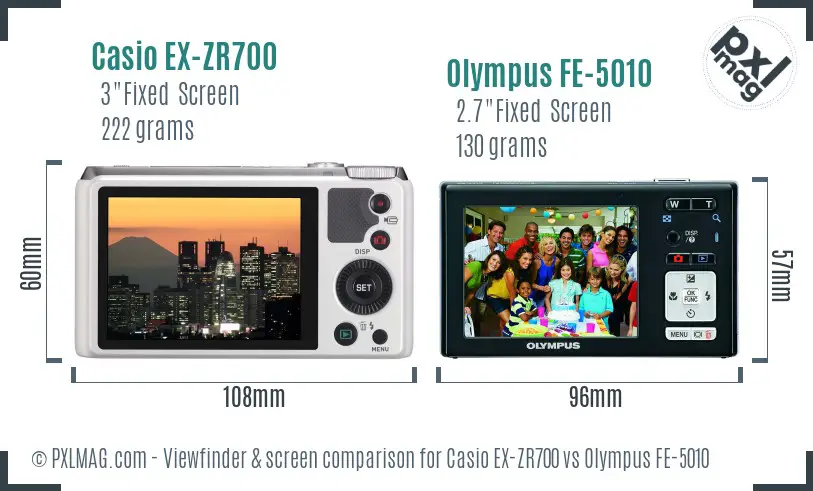 Casio EX-ZR700 vs Olympus FE-5010 Screen and Viewfinder comparison