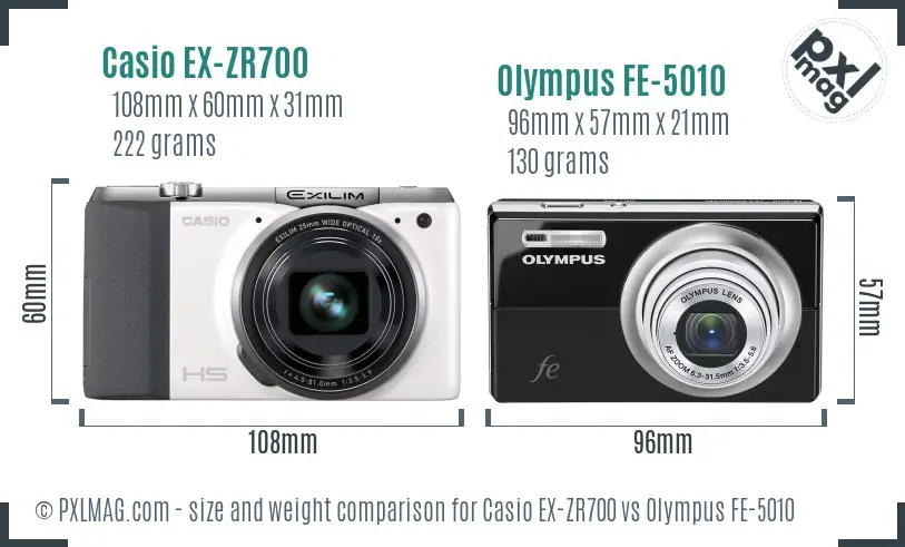 Casio EX-ZR700 vs Olympus FE-5010 size comparison