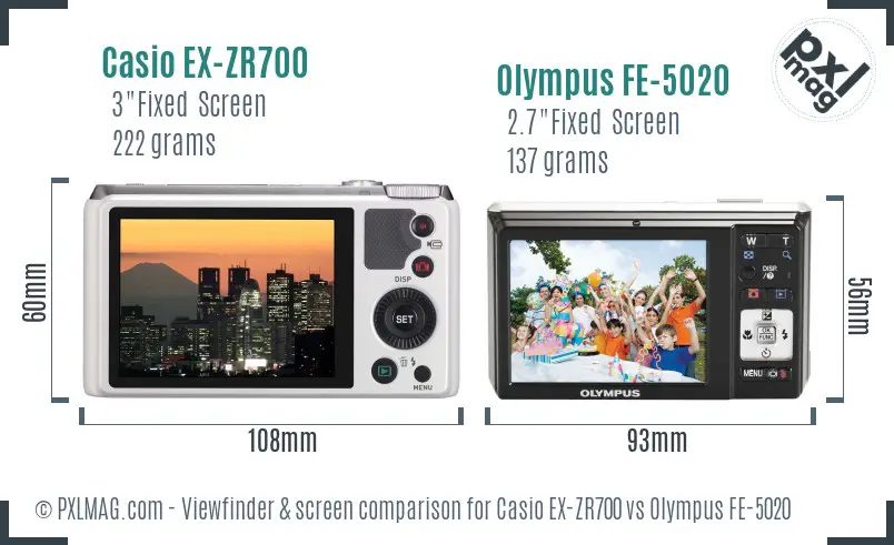 Casio EX-ZR700 vs Olympus FE-5020 Screen and Viewfinder comparison