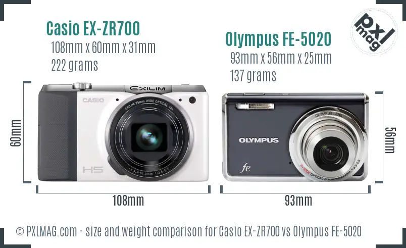 Casio EX-ZR700 vs Olympus FE-5020 size comparison