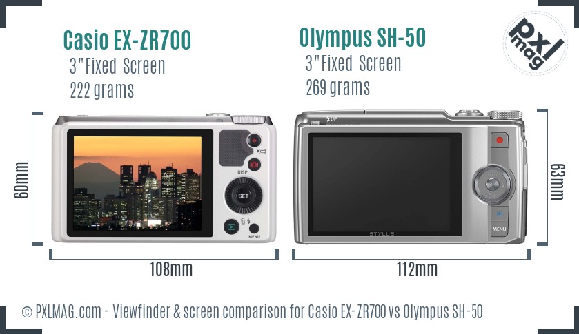 Casio EX-ZR700 vs Olympus SH-50 Screen and Viewfinder comparison