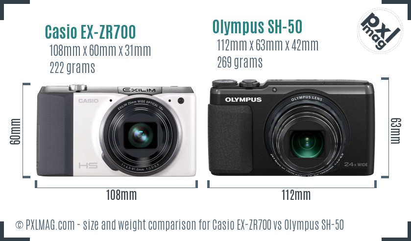 Casio EX-ZR700 vs Olympus SH-50 size comparison Casio EX-ZR700 vs Olympus SH-50 size comparison