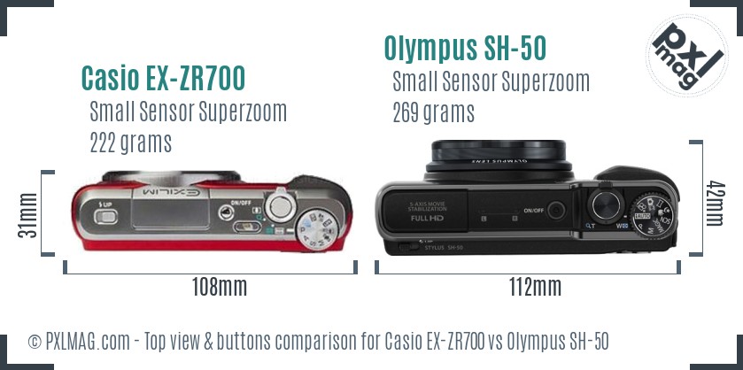 Casio EX-ZR700 vs Olympus SH-50 top view buttons comparison