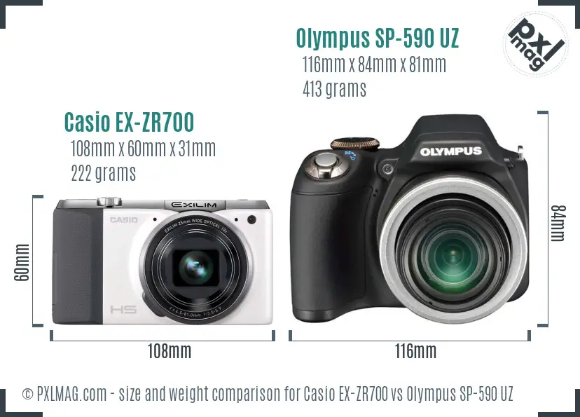 Casio EX-ZR700 vs Olympus SP-590 UZ size comparison Casio EX-ZR700 vs Olympus SP-590 UZ size comparison