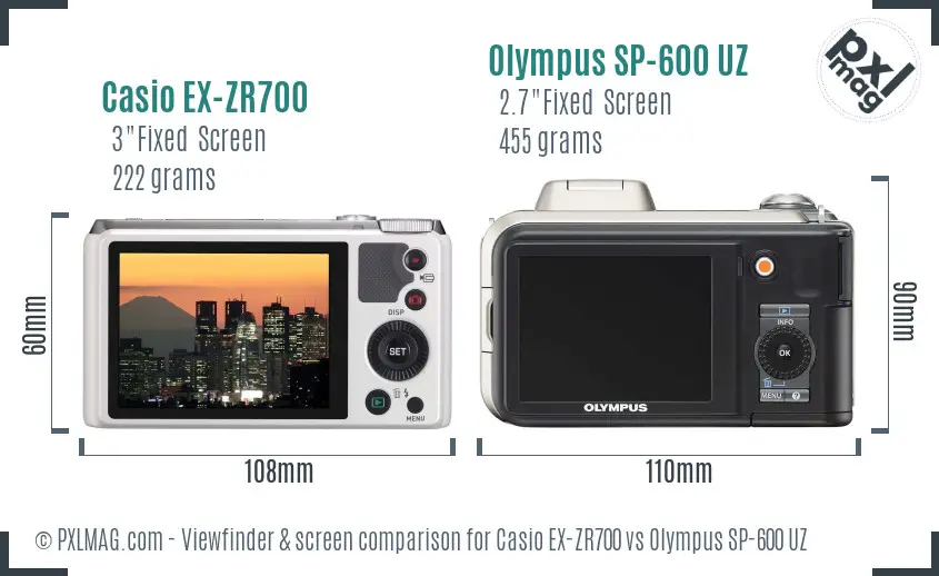 Casio EX-ZR700 vs Olympus SP-600 UZ Screen and Viewfinder comparison