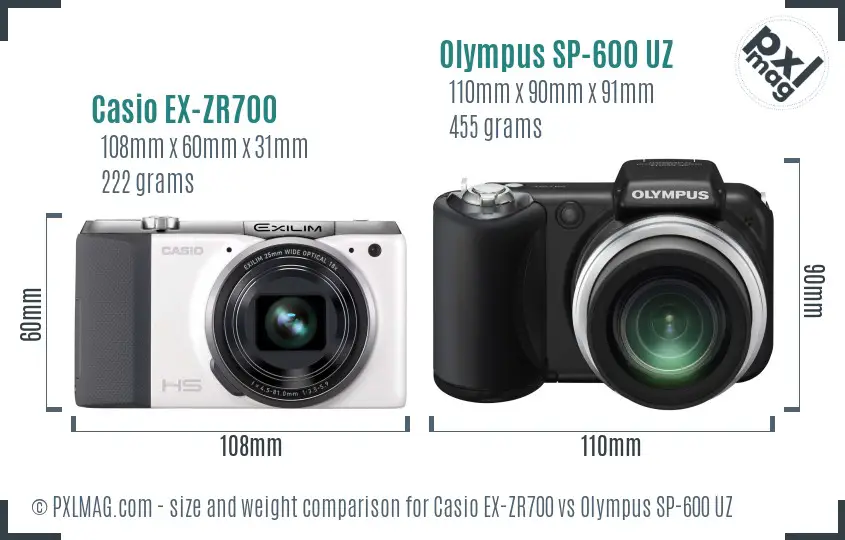 Casio EX-ZR700 vs Olympus SP-600 UZ size comparison