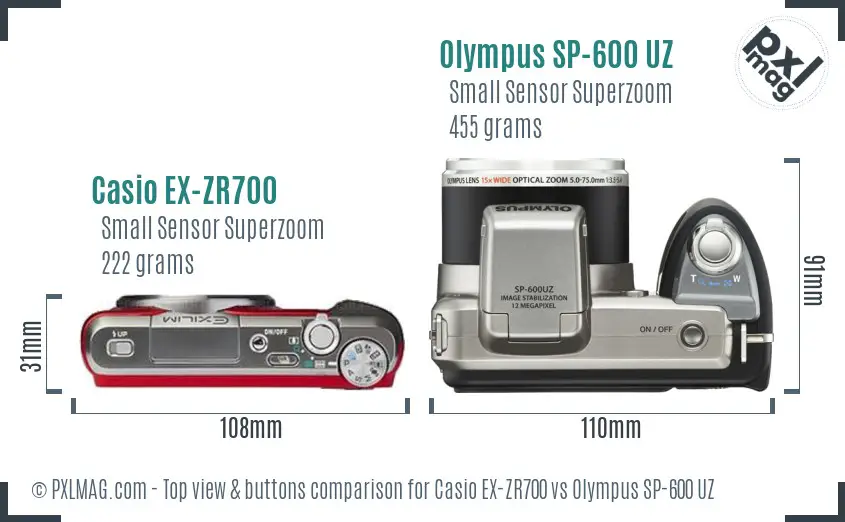 Casio EX-ZR700 vs Olympus SP-600 UZ top view buttons comparison