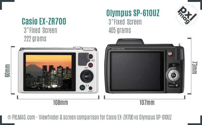 Casio EX-ZR700 vs Olympus SP-610UZ Screen and Viewfinder comparison Casio EX-ZR700 vs Olympus SP-610UZ Screen and Viewfinder comparison