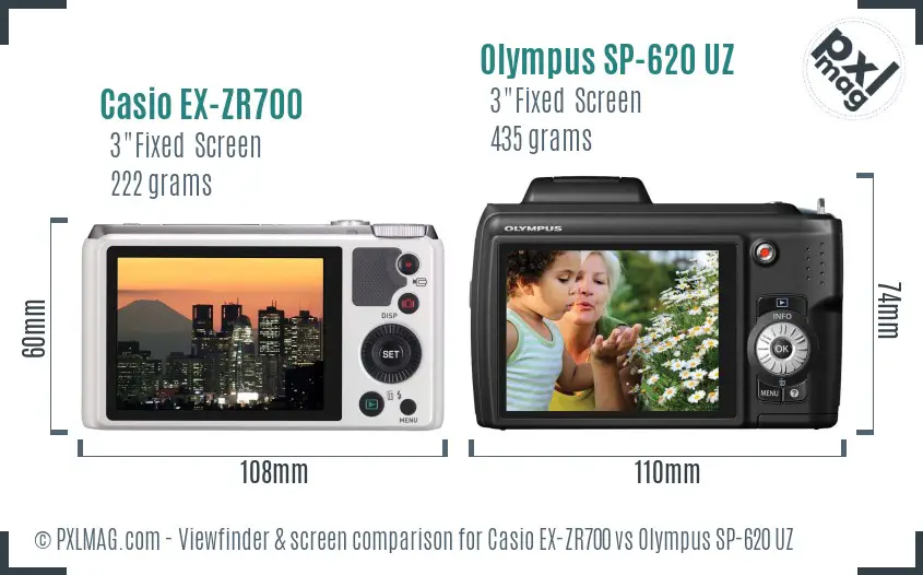 Casio EX-ZR700 vs Olympus SP-620 UZ Screen and Viewfinder comparison Casio EX-ZR700 vs Olympus SP-620 UZ Screen and Viewfinder comparison