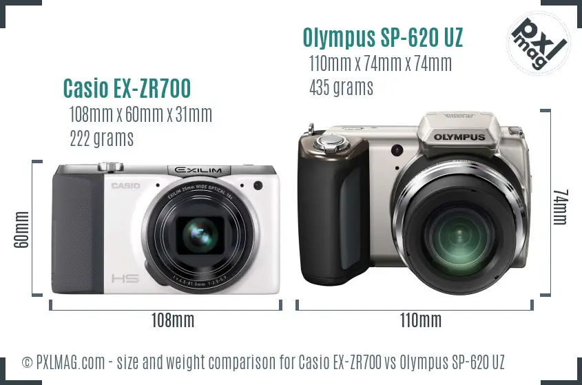 Casio EX-ZR700 vs Olympus SP-620 UZ size comparison Casio EX-ZR700 vs Olympus SP-620 UZ size comparison
