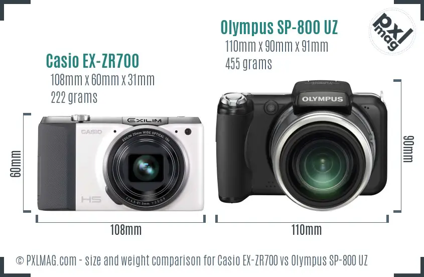 Casio EX-ZR700 vs Olympus SP-800 UZ size comparison