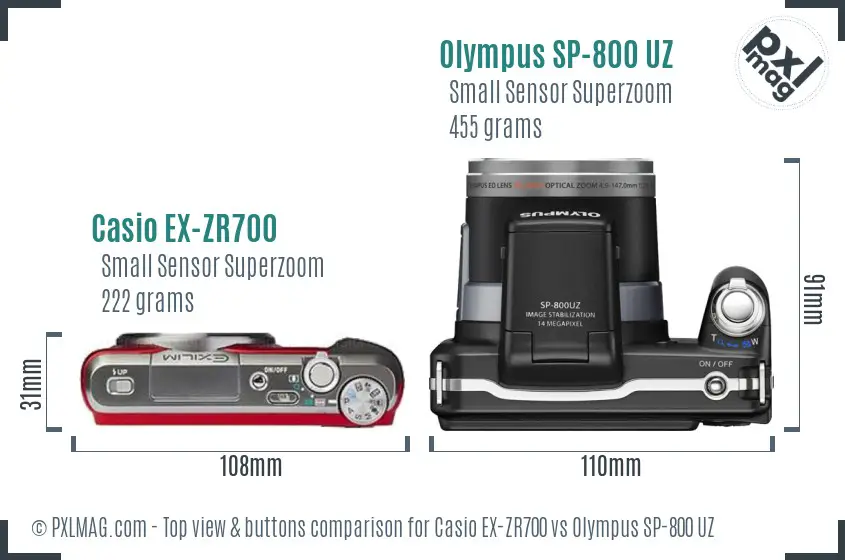 Casio EX-ZR700 vs Olympus SP-800 UZ top view buttons comparison