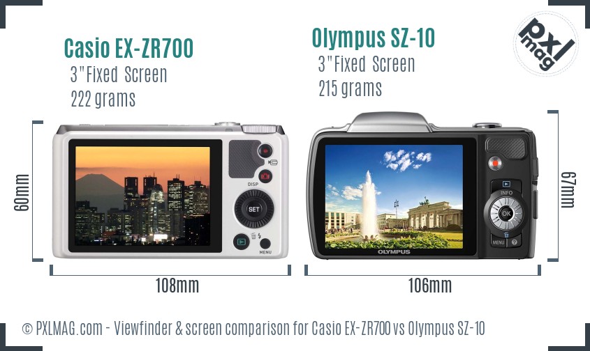 Casio EX-ZR700 vs Olympus SZ-10 Screen and Viewfinder comparison
