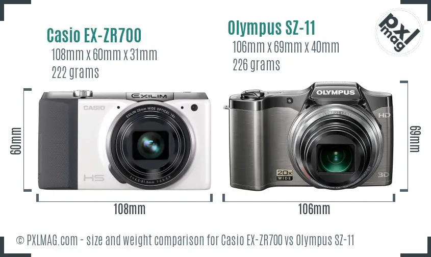 Casio EX-ZR700 vs Olympus SZ-11 size comparison Casio EX-ZR700 vs Olympus SZ-11 size comparison