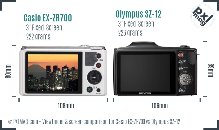 Casio EX-ZR700 vs Olympus SZ-12 Screen and Viewfinder comparison