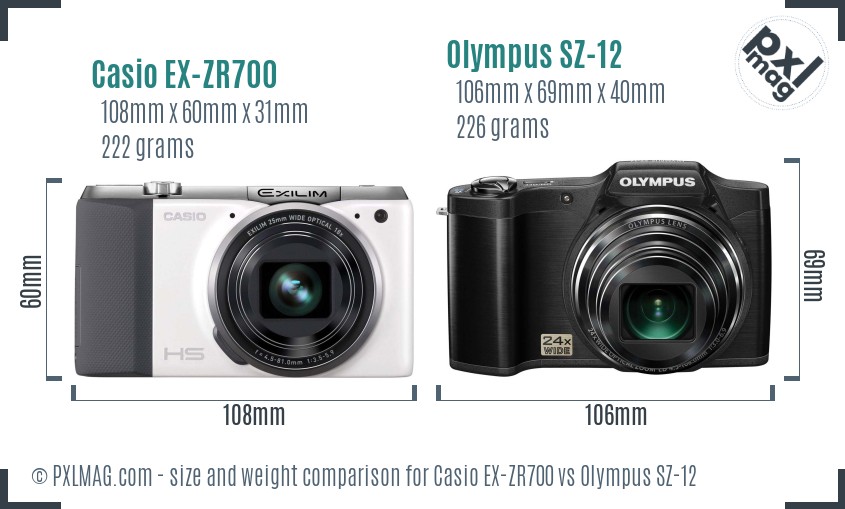 Casio EX-ZR700 vs Olympus SZ-12 size comparison
