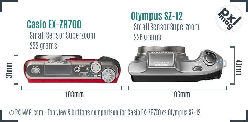 Casio EX-ZR700 vs Olympus SZ-12 top view buttons comparison