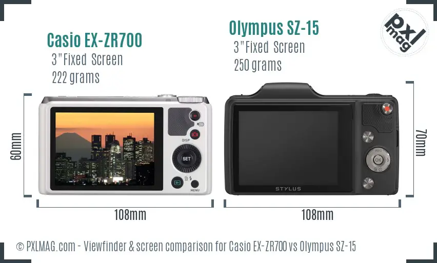 Casio EX-ZR700 vs Olympus SZ-15 Screen and Viewfinder comparison