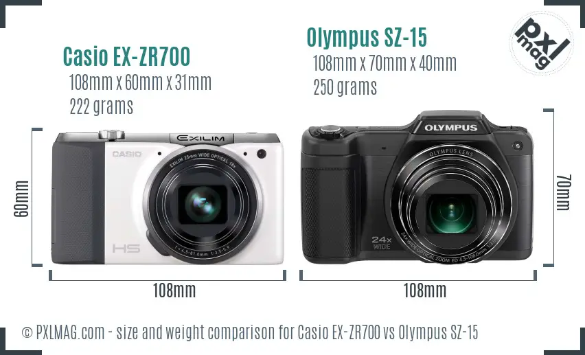 Casio EX-ZR700 vs Olympus SZ-15 size comparison