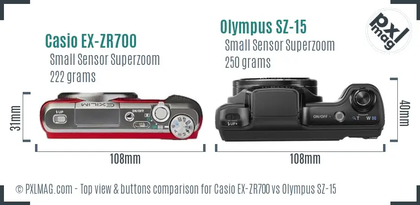 Casio EX-ZR700 vs Olympus SZ-15 top view buttons comparison